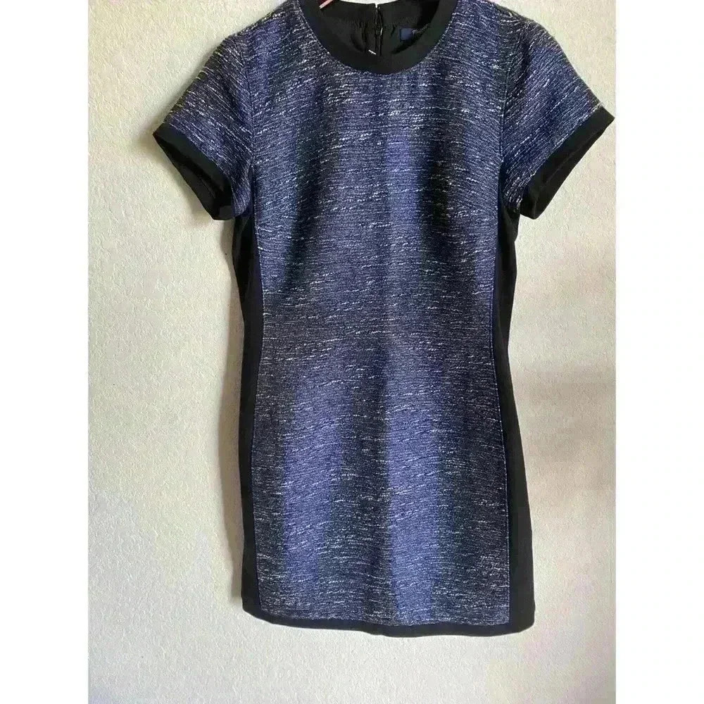 Madewell Shimmerweave Blue Metallic Tee Tweed Coquette Mini Shift Dress Size 0 - Picture 3 of 8
